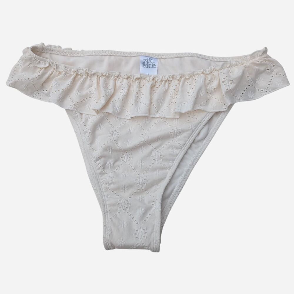Wild Fable Cream Eyelet Flounce Cheeky High Leg Daisy Ruffle Bikini Bottom L